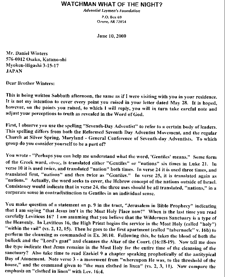 William Grotheer letter to Daniel Winters on June 10, p.1